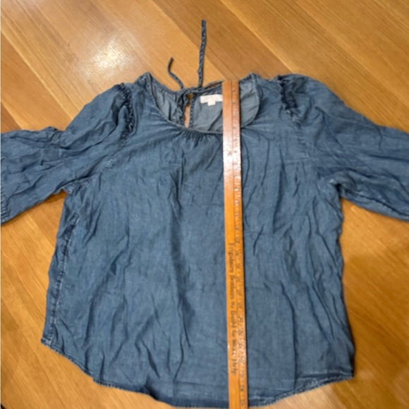 LC Lauren Conrad Denim Top with crocheted style sleeves feminine, coquette - Picture 5 of 6